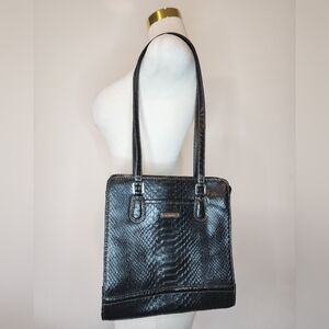 Liz Claiborne Black Snake Embossed Organizer Shoulder Bag